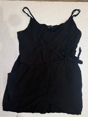 Black Spaghetti-Strap Mini Wrap Dress with Side Tie